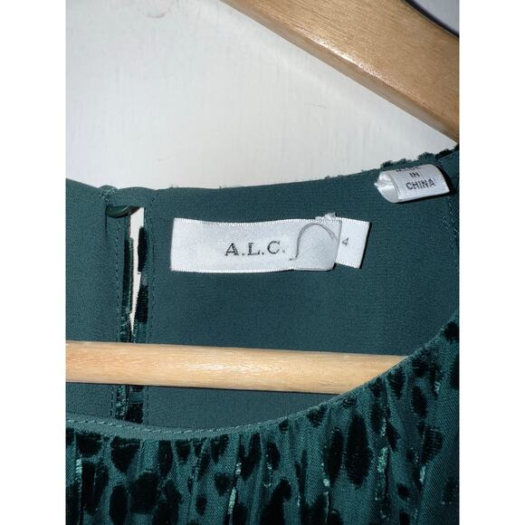ALC a.l.c. Karen green semi sheer animal print velvet burnout long sleeve top - Picture 6 of 10